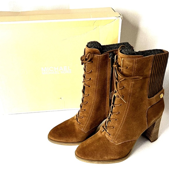 New Michael Kors Carrigan Suede Boots Women’s Size 10M Dark Caramel Lace Up - Picture 1 of 13